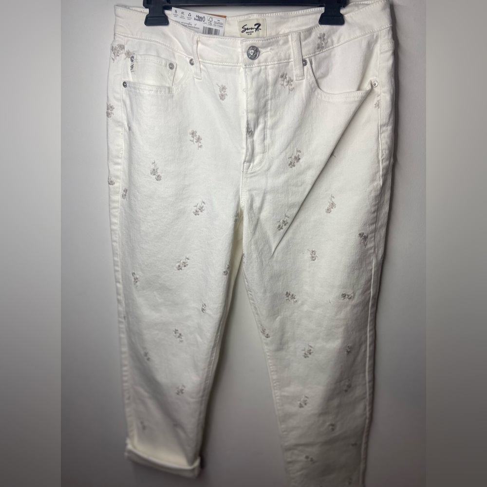7 For All Mankind Women's Floral White Cropped Jeans
